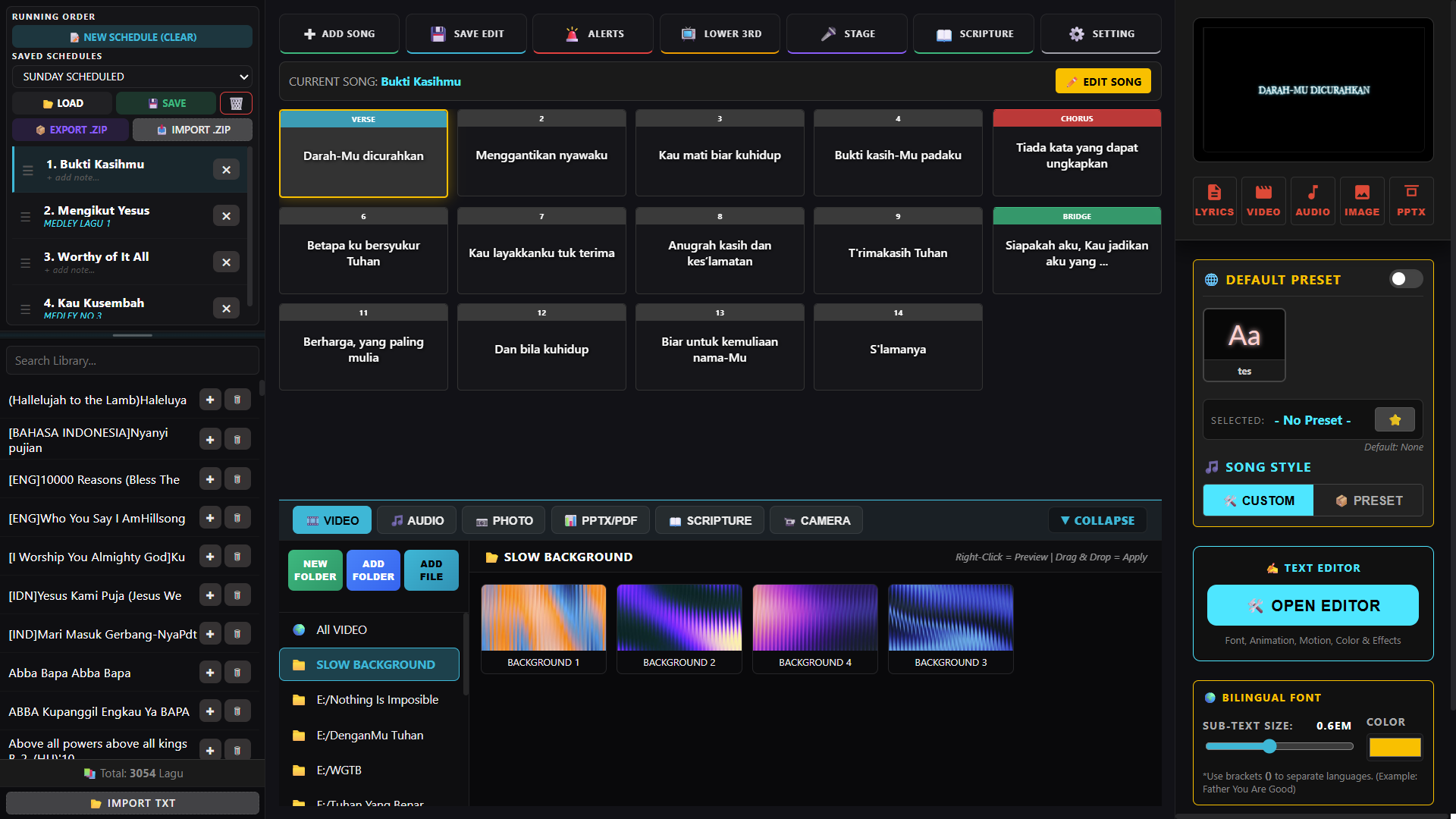 ShowLyrics main control dashboard